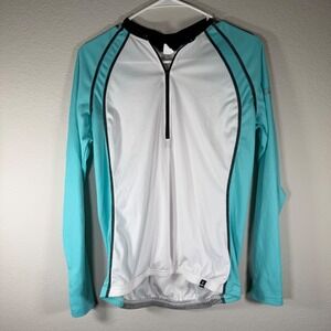 Canari Womens Long Sleeve Cycling Jersey Teal White Quarter Zip Size Small